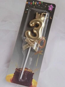 شمعة رقم ذهبي فاخر بتزيين تاج وفيونكة لكعكة عيد الميلاد، متوفر من 0 إلى 9، مناسبة للعودة إلى المدرسة وعيد الحب - لون شمبانيي - مشاهدة 6