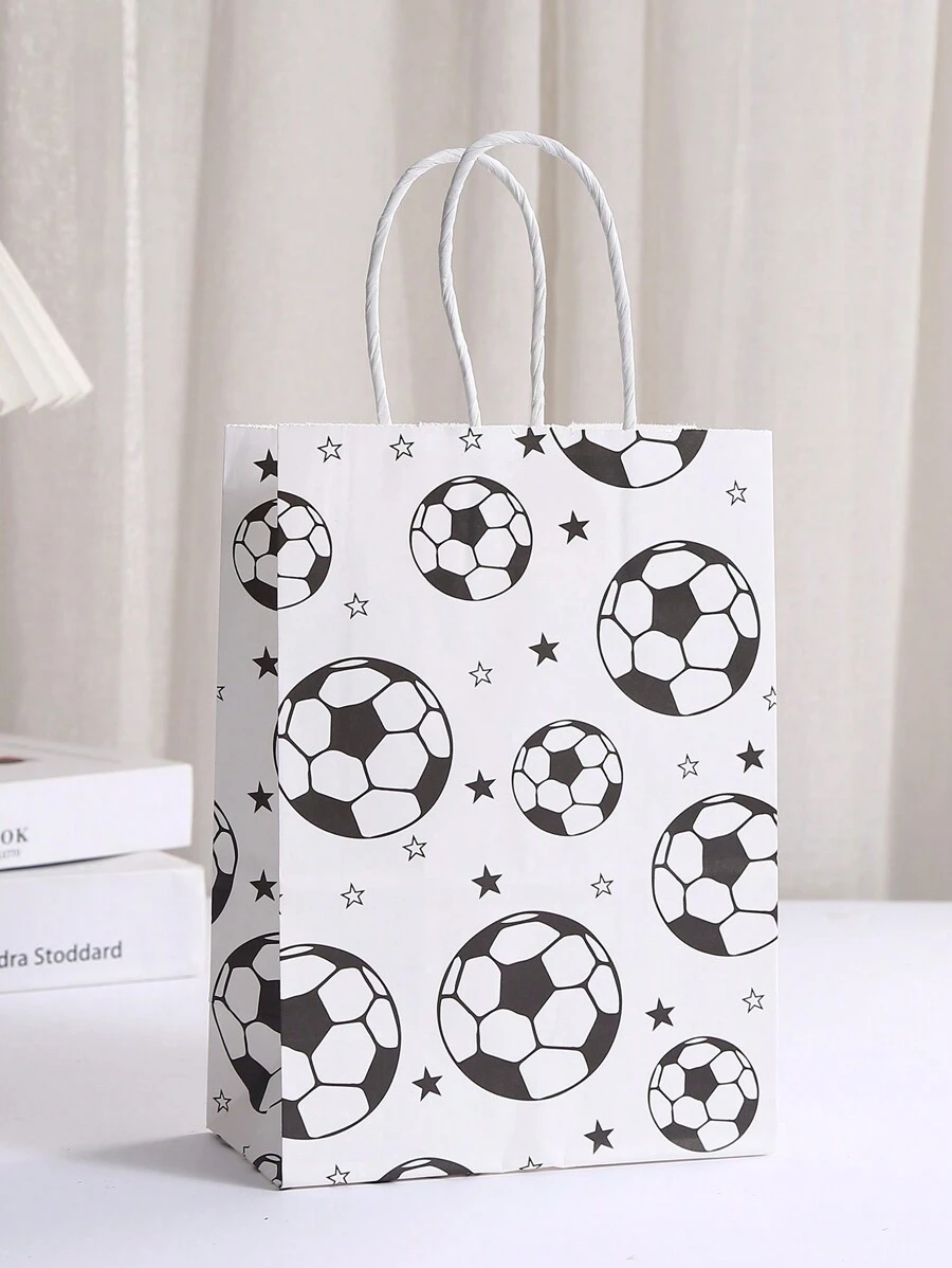 8pcs/set White Football Themed Adult & Kids' Birthday Party Gift Bags, 21x15x8cm, Made Of Kraft Paper - Multicolor - View 1