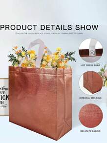 玫瑰金可重复使用购物袋，带手柄，亮面婚礼礼品袋，大号礼品袋，无纺布礼品包装袋，适用于婚礼、生日派对、圣诞节