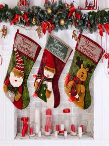 1pc Multicolor Reindeer, Snowman Decor Christmas Stocking Decoration - Multicolor - View 1