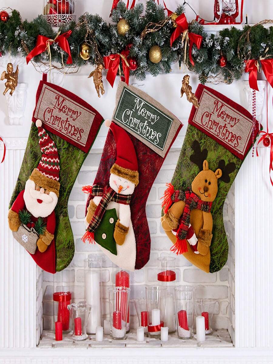 1pc Multicolor Reindeer, Snowman Decor Christmas Stocking Decoration - Multicolor - View 1