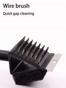 1入bbq燒烤刷,三角長柄刷,三合一鋼絲刷,適用於家庭,戶外露營等地方