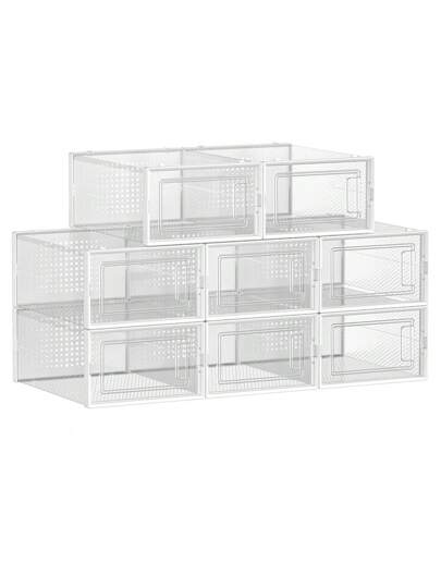  SONGMICS Schuhboxen, 8er Pack Schuhkartons, faltbar und stapelbar, bis Größe 44, transparent-weiß LSPDE08SWT