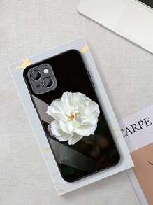 Floral Flower Patterned Glass Phone Case Compatible With Apple & Compatible With Samsung,International Version, Not The Domestic Version - White - View 3