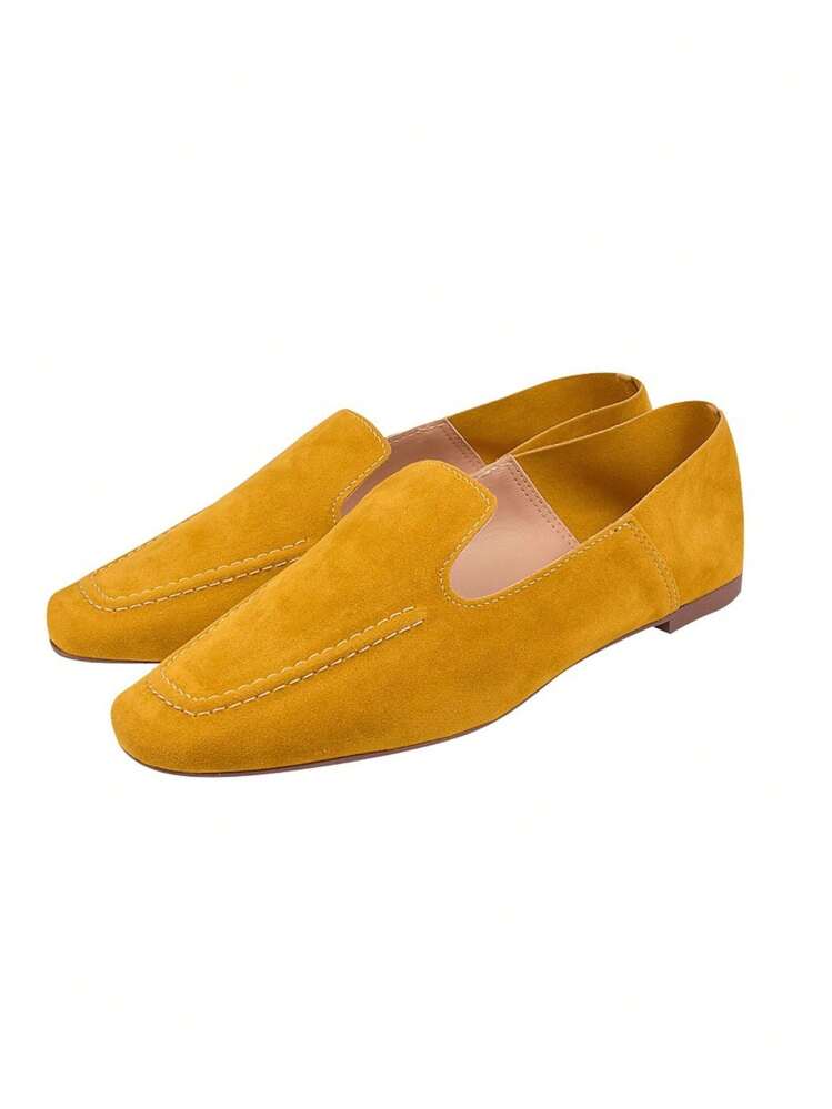 Sapato Mocassim Feminino Loafer Sapatilha Rasteira Camurça - Amarelo mostarda - Visão 4