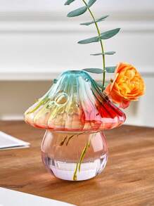 1pc Mushroom Shaped Flower Vase,Home Decor,Flower Vase,Centerpiece,Table Decor Back To School Room Decor School Supplies Glass Vase - Multicolor - View 3
