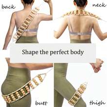 1 件木制背部按摩滚轮带绳，颈部、肩部、腿部、腰部按摩器，用于淋巴引流，便携式自我按摩工具带木球 - 白色 - 查看 3