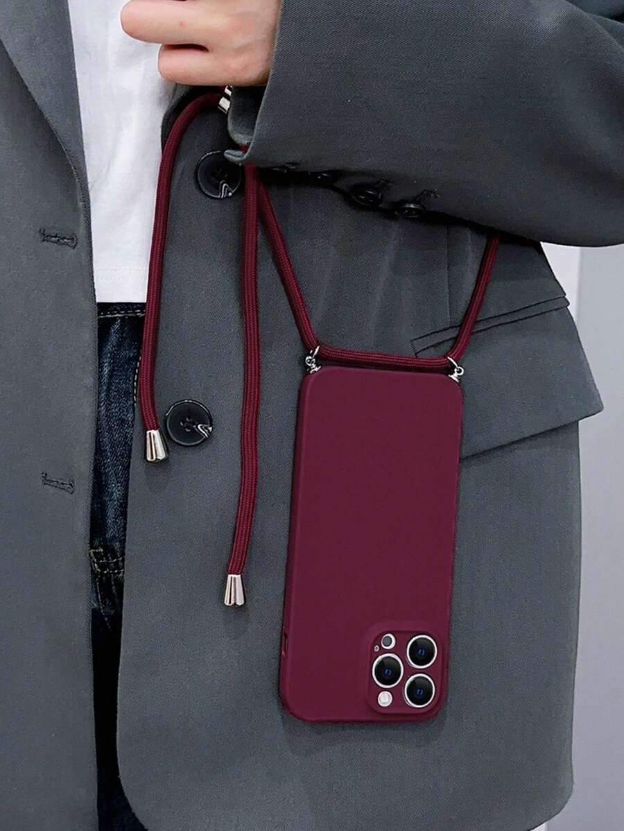 手機掛繩, 胸前跨式配件可兼容iPhone, 防掉落手機殼,附懸掛繩 - 酒紅色 - 查看 1