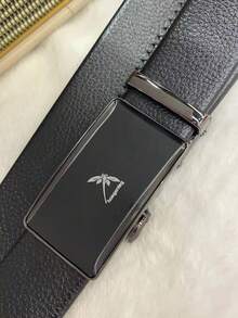 1入組男士流行PU皮革自動扣商業皮帶合適的適用於商務休閒穿戴 - 黑色 - 查看 2