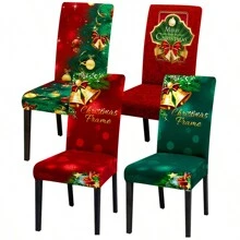 1pc 160gsm Christmas Design Universal Elastic Chair Cover, Decoration, Hotel, Kitchen, Festival Chair Slipcover, Anti-dirt And Cushion - Multicolor - View 1