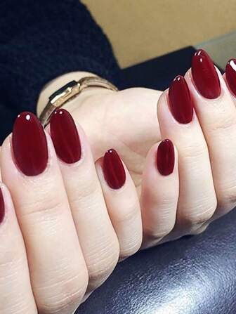 24Pcs Stylish Burgundy Manicure Set, Suitable For Women And Girls Press On Nails Nail Supplies Nails