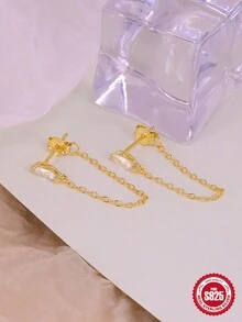 1 对奢华流苏 925 纯银耳环女士耳坠软骨精美珠宝婚礼派对周年纪念