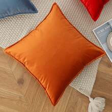 4pcs/set Solid Color Velvet Pillowcases With Decorative Piping For Party Sofa Cushion Covers, Orange - Orange - View 3