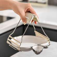 1pc Stainless Steel Anti-Scalding Bowl Holder With Non-Slip Silica Gel Handle For Kitchen Use - Apricot - View 4