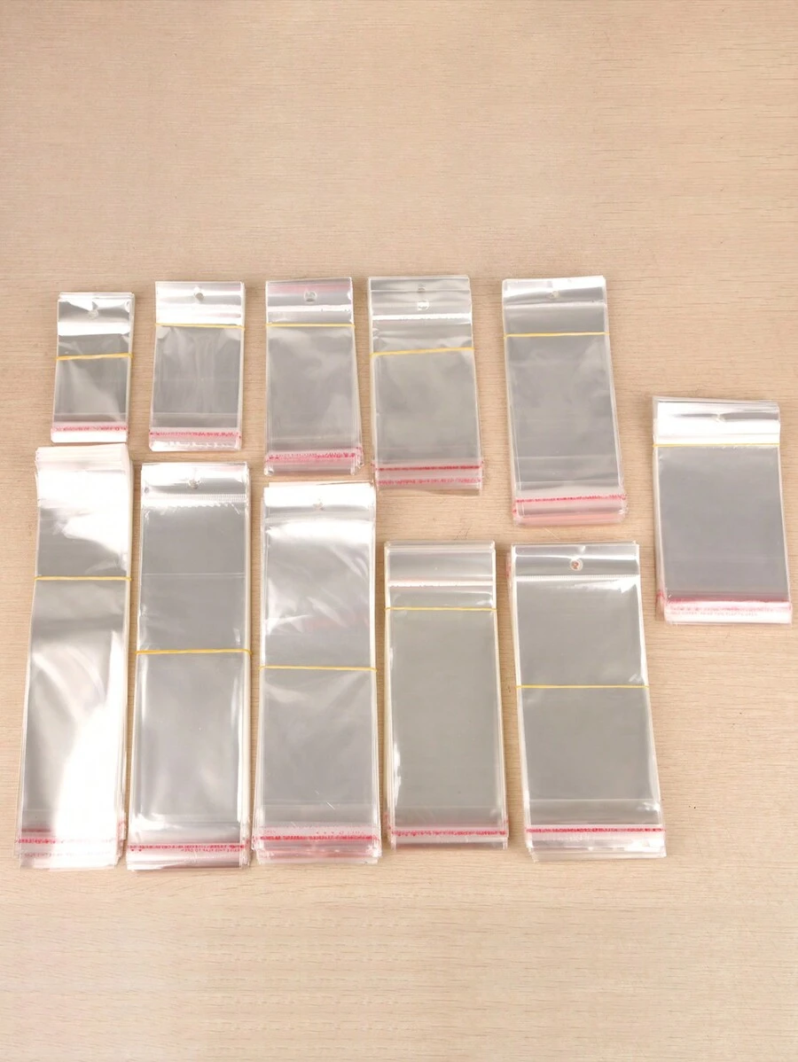 100入透明自封 OPP 塑膠收納袋，附吊孔，適用於珠寶展示包裝 - 無色 - 查看 1