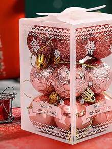 12 件/盒装饰圣诞球 DIY 塑料闪光套装树吊坠装饰颜色适用于客厅新年派对 - 粉色 - 查看 5