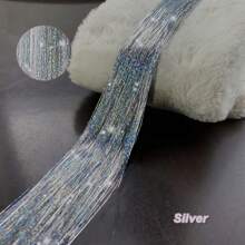 Hair Tinsel 48Inch 200 Strands Glitter Hair Extensions Sparkling Shiny Hair Tinsel Strands Kit Heat Resistant For Women Girls 1pc Silver Color - Silver - View 2
