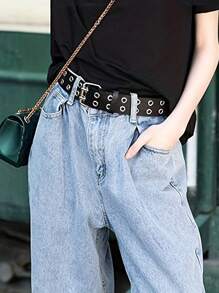 1pc Punk Style Eye Design Waist Belt With Chain Decoration For Women Halloween Summer, School Fall, Autumn, Halloween - Black - View 2