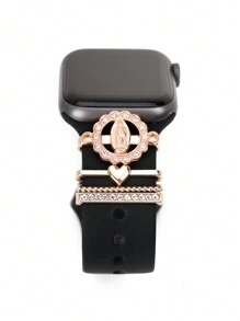 4 件/套合金和水钻花朵圣母玛利亚表带饰物装饰兼容 表带配件兼容 Galaxy Watch 表带系列饰物 - 黃色 - 查看 1