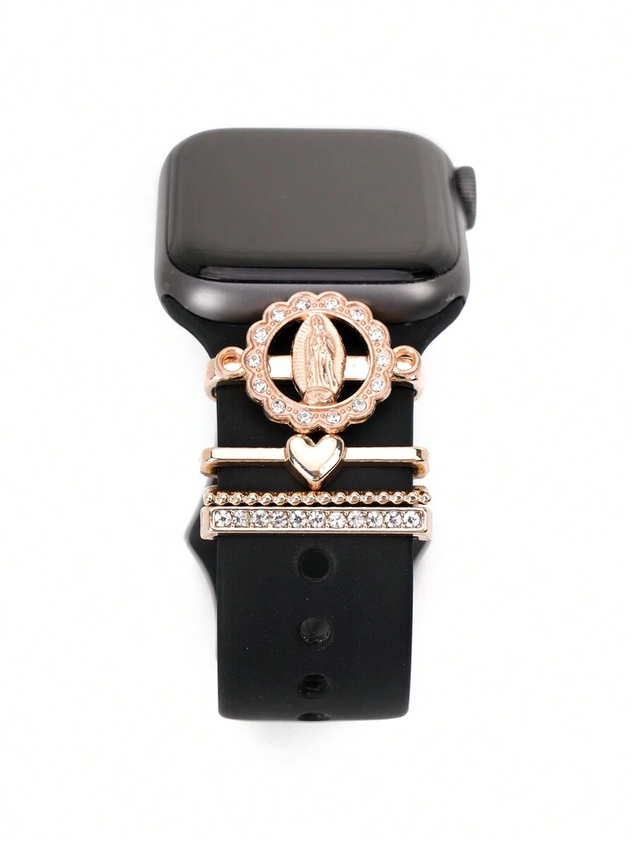 4 件/套合金和水钻花朵圣母玛利亚表带饰物装饰兼容 表带配件兼容 Galaxy Watch 表带系列饰物 - 黃色 - 查看 1