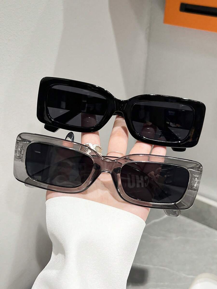 2 pares de gafas de moda de plástico con montura rectangular completa, unisex, adecuadas para atuendos elegantes, viajes, deportes, conducción, atuendos de vacaciones, playa, festivales de música, salidas, accesorios de verano, vacaciones, viajes familiares, estilo callejero, deportes, fiestas, actividades al aire libre, pesca, vacaciones - Multicolor - Ver 1