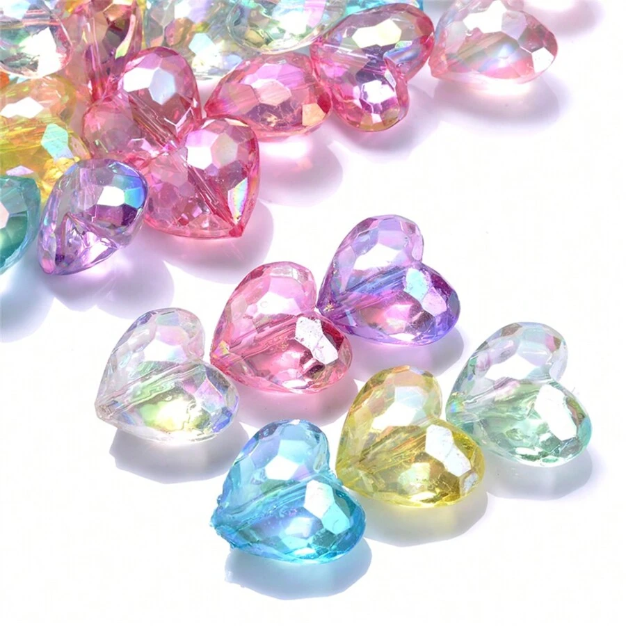 20入組12x19mm亞克力AB顏色透明珠子帶洞DIY首飾製作,心形