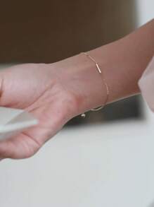 1pc Simple & Elegant S925 Pure Silver Plated With 14k Gold Mini Bar Bracelet As Valentine's Day Present