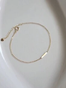 1pc Simple & Elegant S925 Pure Silver Plated With 14k Gold Mini Bar Bracelet As Valentine's Day Present