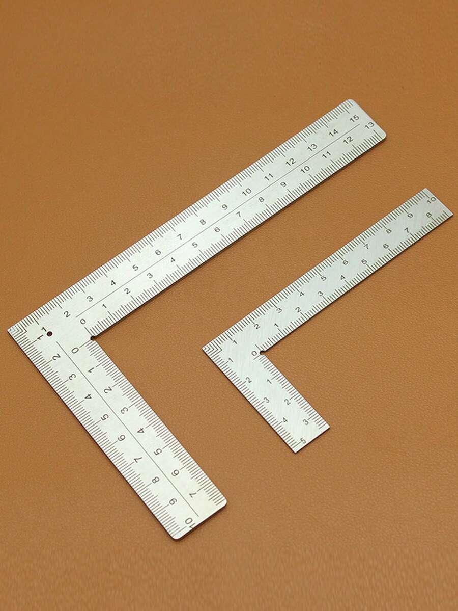 1pc Mini Stainless Steel L-shaped Double Sided High Precision Scale Multifunctional Thick Corner Square With Leather Design - Silver - View 1