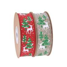 新風格圖案聖誕樹&小鹿亚麻緞帶禮品包裝絲帶(帶金屬絲) - 紅色 - 查看 6