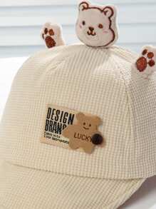 1件中性嬰兒棒球帽，卡通3D熊設計，加厚厚實，適用於秋冬季節 - 米色 - 查看 5