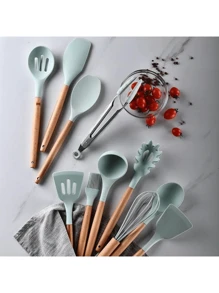 FANOVA Set Of 12 Silicone Kitchen Utensils Spatulas With Wooden Handle - 粉色 - 查看 3