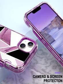 Electroplate Marble Design Painted Three-proof Phone Case With Precision Holes, Comes With Tempered Glass Film, Compatible With Apple - Multicolor - View 2
