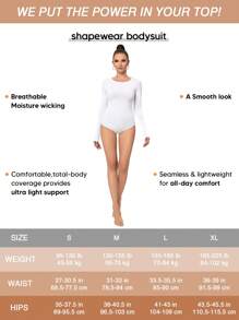 1Pc Women's Long Sleeves Crewneck Smooth Breathable Tummy Control Bodysuit For Wear Outside - White - View 7