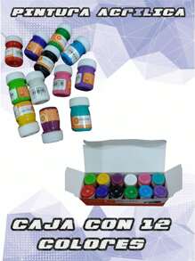 PINTURAS ACRÍLICAS PEQUEÑAS 12 COLORES DIFERENTES DE 20ML - Multicolor - Ver 2
