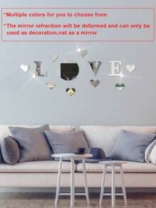 Juego de 12 piezas de pegatinas decorativas de espejo acrílico con diseño LOVE, autoadhesivas y removibles para decorar la pared, manualidades DIY románticas para el hogar (Plata) Decoración de pared con espejo, decoración de habitación, decoración de baño, decoración de sala de estar - Plateado - Ver 8