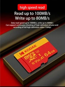 KODAK Original Micro-SD Card 128GB 64GB 32GB Flash TF Card Memory Card A1 V30 U3 100MB/S Free SD Adapter - Red - View 8
