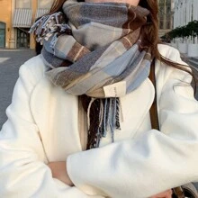 1pc Unisex Multicolor Plaid Scarf, Warm & Versatile, Suitable For Daily Use - Blue - View 6