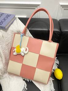 Hàng mới đến Phong cách Nhật  Khối màu Túi tote , Tươi Giải trí tranh sơn dầu Túi đeo vai Dung lượng lớn Cho Nữ Cao đẳng Sinh viên Đến Mang Đến Trường học - Hồng - Xem 3