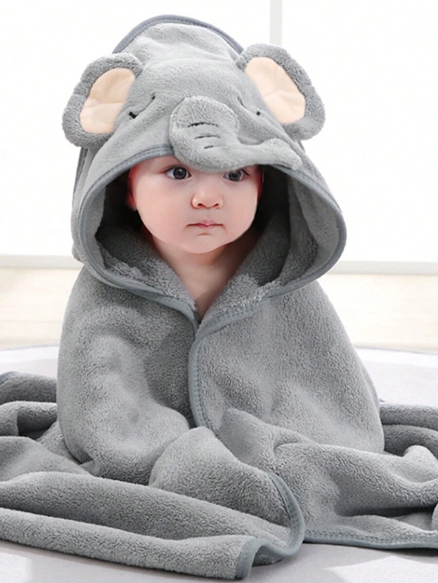 1pc Cartoon Printed Children's Hooded Bath Towel - Grey - View 1