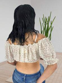 Blusa corta de tirantes con Olán en mangas - Multicolor - Ver 4
