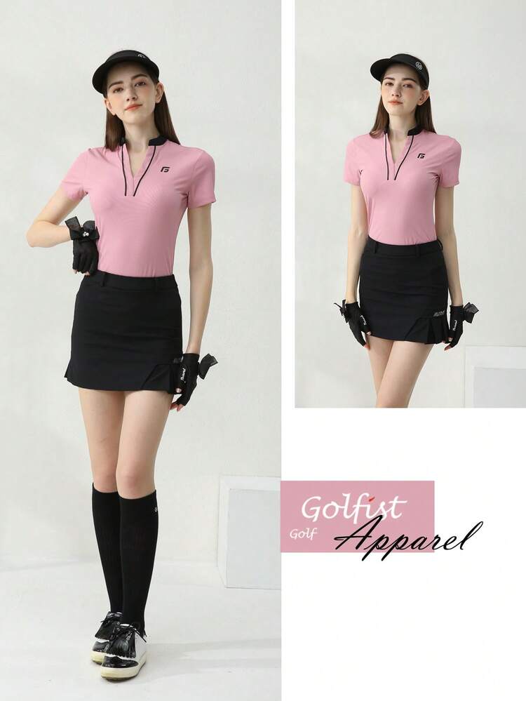 レディース 夏 ゴルフ セット 付き トップス と スコート , 速乾 Tシャツ , スポーツウェア 用 テニス と ゴルフ - ダスティピンク - 見る 3