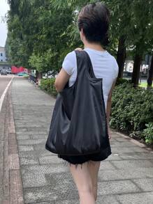 簡約大容量購物包黑色休閒書包適合畢業生、青少年女孩、新生、大二、初中和高中學生、大學和高中，非常適合戶外、旅行和返校 - 黑色 - 查看 1