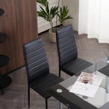 4pcs Elegant Assembled Stripping Texture High Backrest Dining Chairs Black (Table Not Included) - Black - View 3