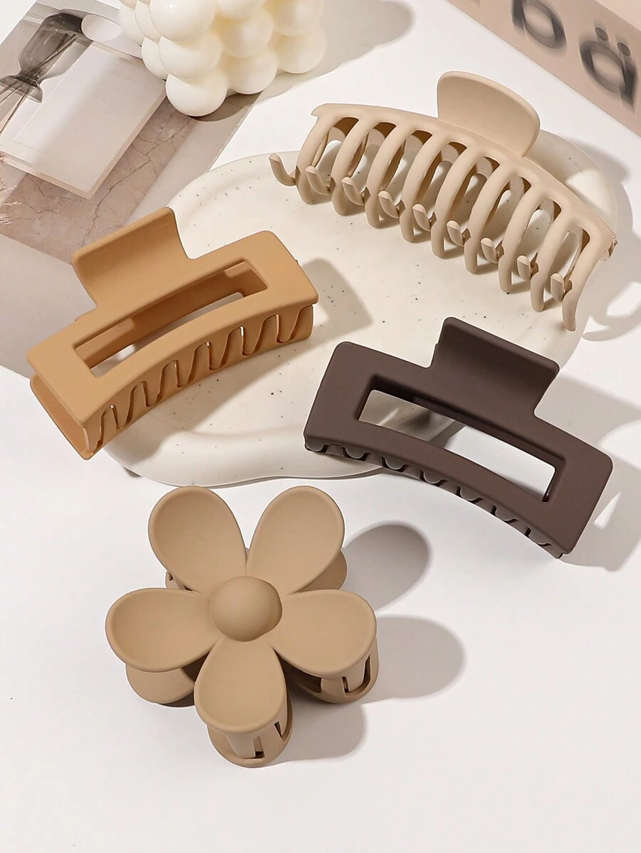 1pc/4pcs Set Warm Tone Milky Tea Floral Square Hair Claw, 11cm Length, 8.5cm Width Valentine's Day Valentines Claw Clips Hair Clips Hair Jaw Clip Hair Clamps Hair Clutch Hair Catcher Clip, School Stuff, College Fall Winter Flower Hair Accessories For Women For Vacation Outfits Woman