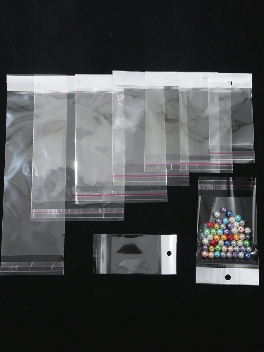 100 个透明自封粘性袋 OPP 袋塑料储物袋带挂孔适用于珠宝展示包装 - 無色 - 查看 1