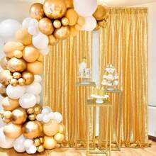 2 Panels 2ftx8ft Sequin Backdrop Curtain Wedding Ceremony Background Backdrop Glitter Shimmer Fabric Gold Backdrop Drapes,Christmas - Gold - View 1