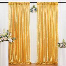 2 Panels 2ftx8ft Sequin Backdrop Curtain Wedding Ceremony Background Backdrop Glitter Shimmer Fabric Gold Backdrop Drapes,Christmas - Gold - View 2
