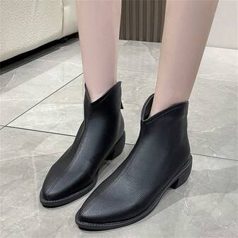 Women's High Heels Thick Heel Pointed Toe Ankle Boots British Style Fashionable Slim Boots, 2 Styles For Spring And Autumn