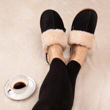 ULTRAIDEAS Women's Fluffy Home Slippers with Memory Foam, Ladies Bedroom Slippers with Rubber Sole, Cute Warm Cozy Fuzzy Sherpa Fleece Lined Winter House Shoes - 黑色 - 查看 7